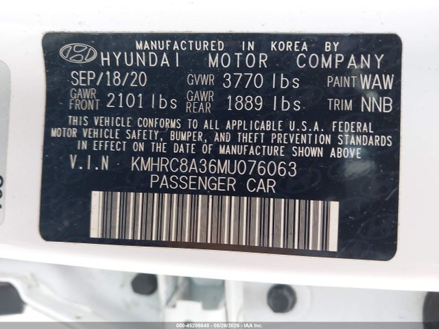 2021 Hyundai Venue Sel მანქანა იყიდება აუქციონზე, vin: KMHRC8A36MU076063, აუქციონის ნომერი: 45206848