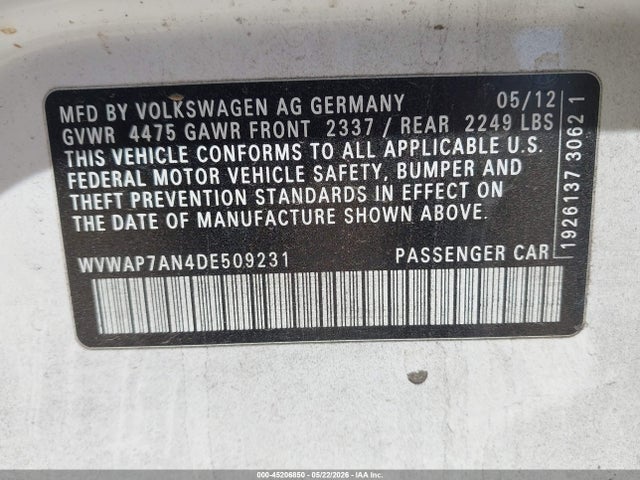 Продаж на аукціоні авто 2013 Volkswagen Cc 2.0t Sport, vin: WVWAP7AN4DE509231, номер лоту: 45206850
