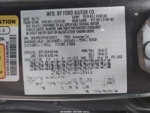 Aukcja sprzedaży 2016 Ford Fusion Titanium, vin: 3FA6P0K97GR158515, numer aukcji: 45206855