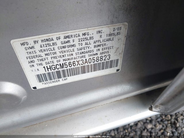 Aukcja sprzedaży 2003 Honda Accord 2.4 Ex, vin: 1HGCM566X3A058823, numer aukcji: 45206870