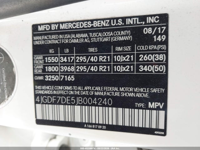 Aukcja sprzedaży 2018 Mercedes-benz Gls 550 4matic, vin: 4JGDF7DE5JB004240, numer aukcji: 45206874