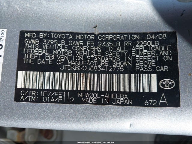 Продаж на аукціоні авто 2008 Toyota Prius, vin: JTDKB20U883412775, номер лоту: 45206882