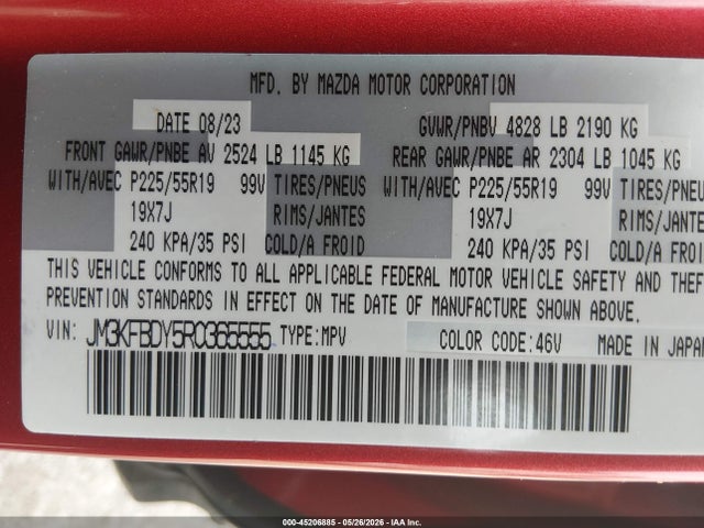Продажа на аукционе авто 2024 Mazda Cx-5 2.5 Turbo Premium, vin: JM3KFBDY5R0365555, номер лота: 45206885