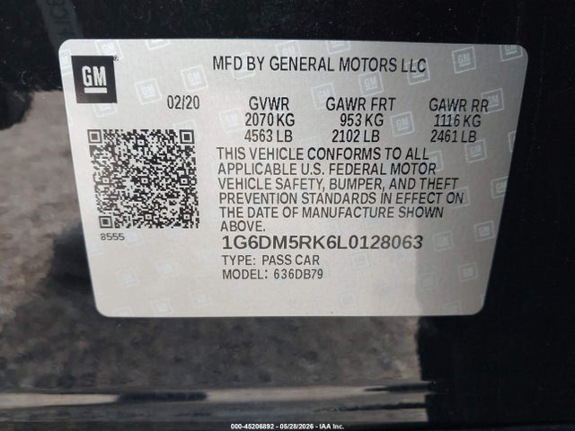 2020 Cadillac Ct5 Luxury მანქანა იყიდება აუქციონზე, vin: 1G6DM5RK6L0128063, აუქციონის ნომერი: 45206892