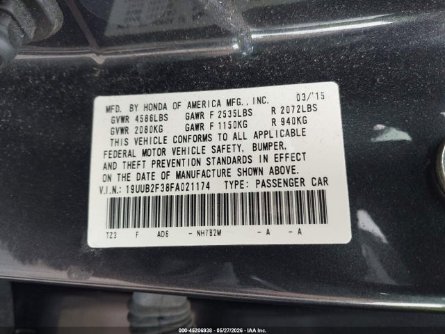 Aukcja sprzedaży 2015 Acura Tlx V6, vin: 19UUB2F38FA021174, numer aukcji: 45206938