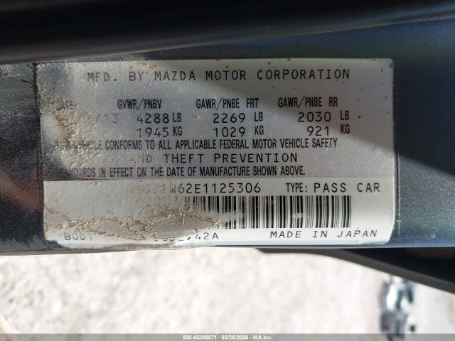 2014 Mazda Mazda6 მანქანა იყიდება აუქციონზე, vin: JM1GJ1W62E1125306, აუქციონის ნომერი: 45206971