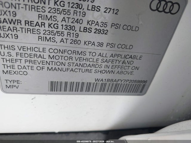 45206979 :رقم المزاد ، WA1BBAFY7P2059996 vin ، 2023 Audi Q5 Premium Plus 40 Tfsi Quattro S Tronic مزاد بيع