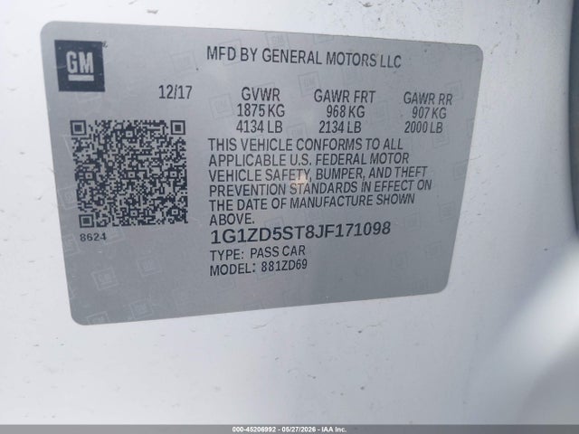 Chevrolet MALIBU LT 2018 1G1ZD5ST8JF171098 Image 9