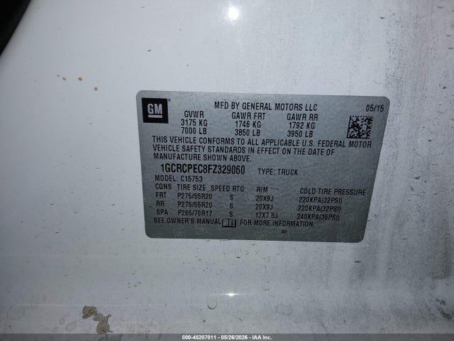 45207011 :رقم المزاد ، 1GCRCPEC8FZ329060 vin ، 2015 Chevrolet Silverado 1500 Ls مزاد بيع