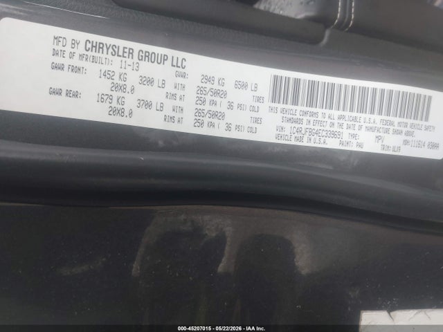 Продажа на аукционе авто 2014 Jeep Grand Cherokee Limited, vin: 1C4RJFBG4EC339691, номер лота: 45207015