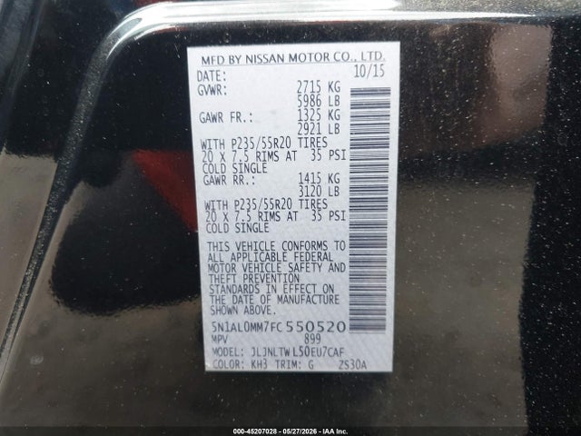 Продажа на аукционе авто 2015 Infiniti Qx60, vin: 5N1AL0MM7FC550520, номер лота: 45207028