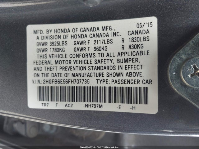 Honda CIVIC SI 2015 2HGFB6E56FH707735 Image 9