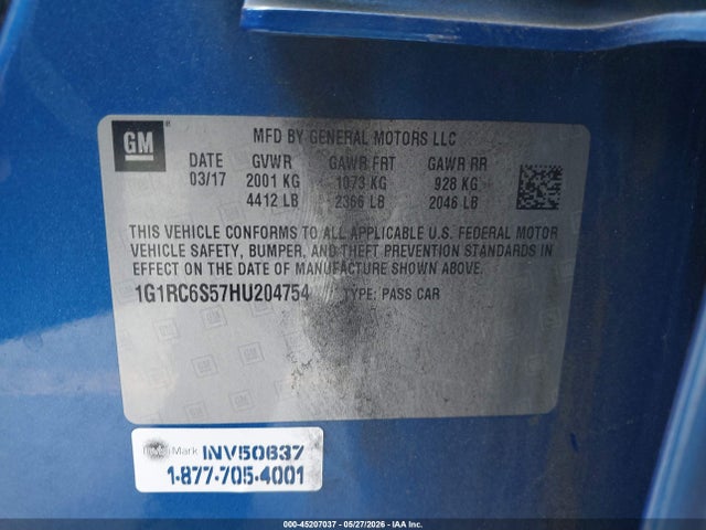 45207037 :رقم المزاد ، 1G1RC6S57HU204754 vin ، 2017 Chevrolet Volt Lt مزاد بيع