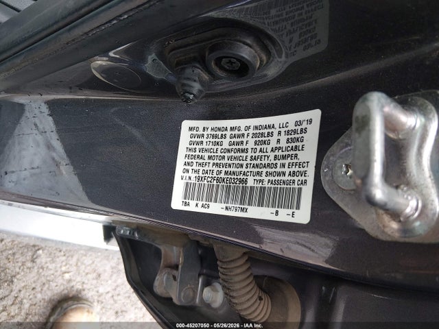 Aukcja sprzedaży 2019 Honda Civic Lx, vin: 19XFC2F60KE032966, numer aukcji: 45207050