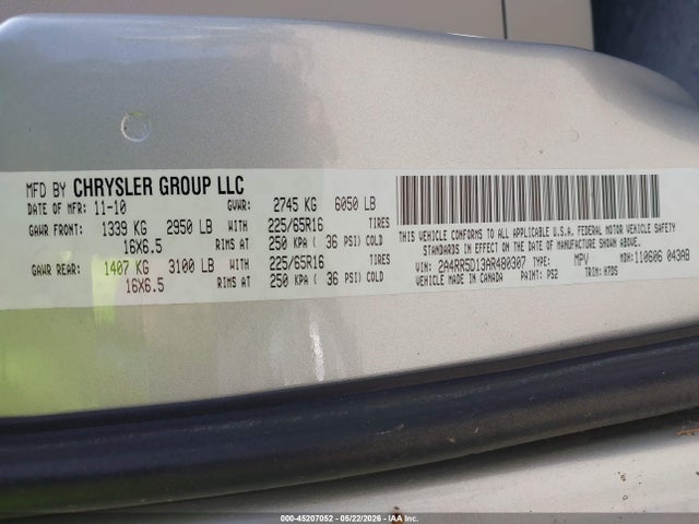 Aukcja sprzedaży 2010 Chrysler Town & Country Touring, vin: 2A4RR5D13AR480307, numer aukcji: 45207052