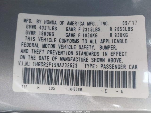 1HGCR2F19HA232523 Honda Accord Sport Se