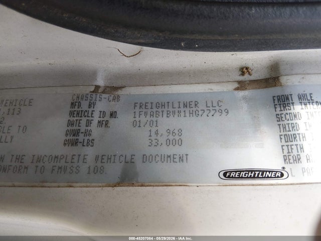 Продаж на аукціоні авто 2001 Freightliner Medium Conventional Fl70, vin: 1FVABTBVX1HG77799, номер лоту: 45207084