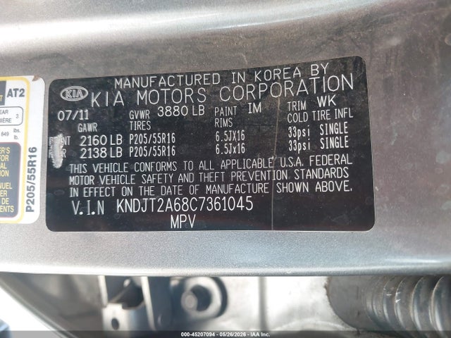 2012 Kia Soul + მანქანა იყიდება აუქციონზე, vin: KNDJT2A68C7361045, აუქციონის ნომერი: 45207094