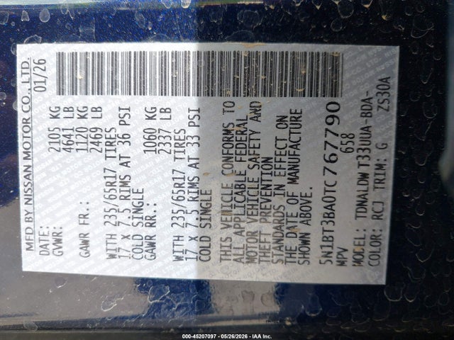5N1BT3BA0TC767790 Nissan ROGUE SV