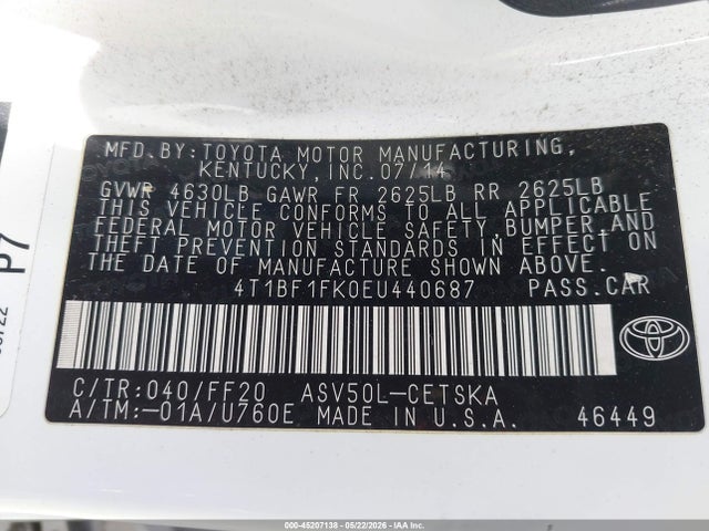 Продажа на аукционе авто 2014 Toyota Camry Se, vin: 4T1BF1FK0EU440687, номер лота: 45207138