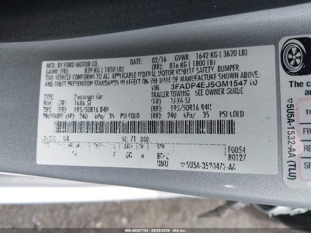 3FADP4EJ5GM154710 Ford FIESTA SE