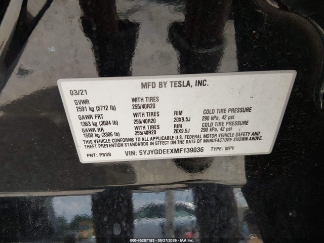 Продаж на аукціоні авто 2021 Tesla Model Y Long Range Dual Motor All-wheel Drive, vin: 5YJYGDEEXMF139036, номер лоту: 45207153