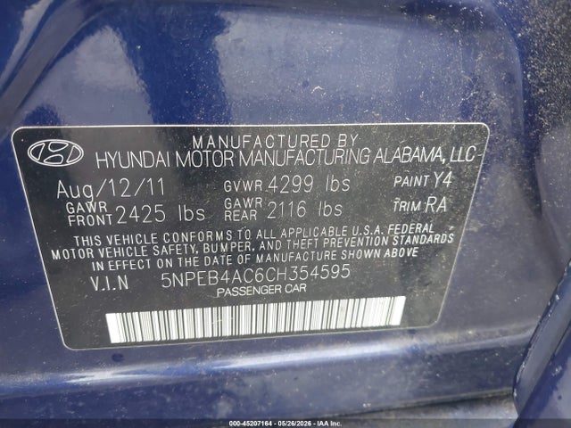 Продажа на аукционе авто 2012 Hyundai Sonata Gls, vin: 5NPEB4AC6CH354595, номер лота: 45207164