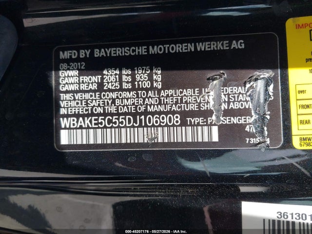 2013 Bmw 328i მანქანა იყიდება აუქციონზე, vin: WBAKE5C55DJ106908, აუქციონის ნომერი: 45207176