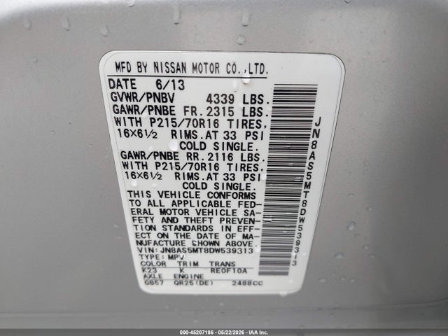 Продаж на аукціоні авто 2013 Nissan Rogue S, vin: JN8AS5MT8DW539313, номер лоту: 45207186