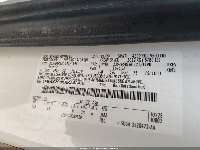 1FBAX2C8XRKA53470 Ford Transit-350 Passenger Van Xlt
