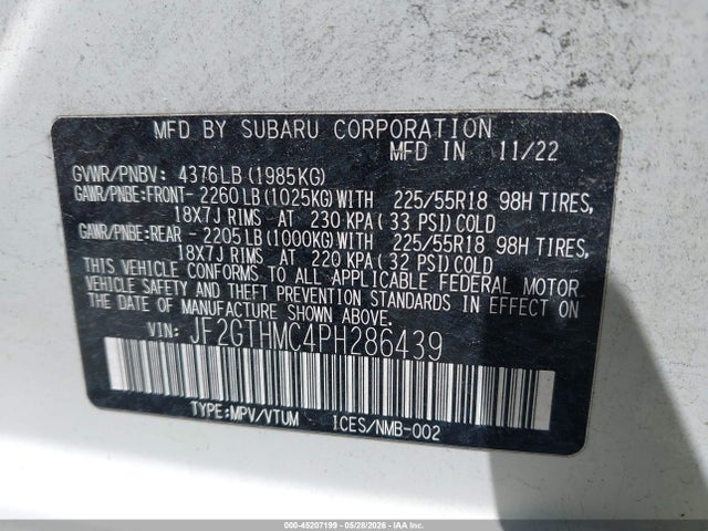 Продаж на аукціоні авто 2023 Subaru Crosstrek Limited, vin: JF2GTHMC4PH286439, номер лоту: 45207199