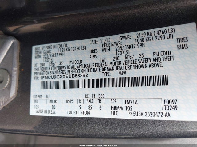 Aukcja sprzedaży 2014 Ford Escape Se, vin: 1FMCU9GXXEUB68362, numer aukcji: 45207207
