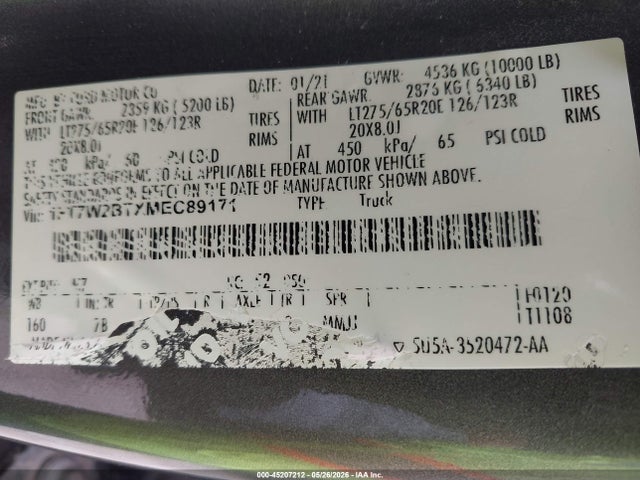 Aukcja sprzedaży 2021 Ford F-250 Platinum, vin: 1FT7W2BTXMEC89171, numer aukcji: 45207212