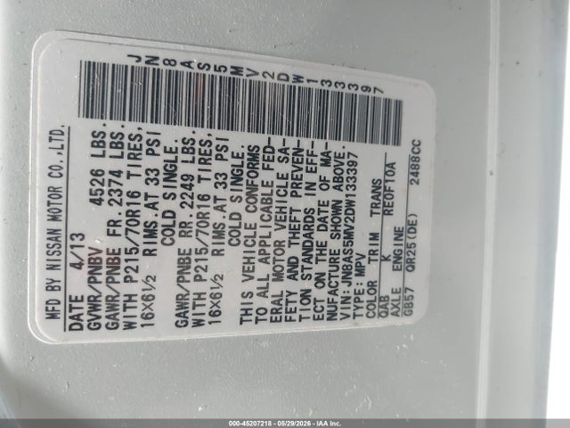 Aukcja sprzedaży 2013 Nissan Rogue S, vin: JN8AS5MV2DW133397, numer aukcji: 45207218