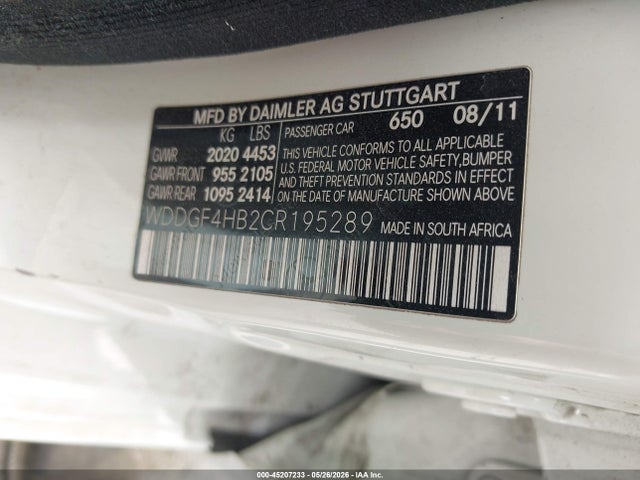 Aukcja sprzedaży 2012 Mercedes-benz C 250 Luxury/sport, vin: WDDGF4HB2CR195289, numer aukcji: 45207233