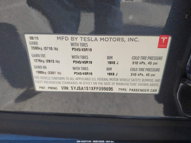 Tesla Model S 60/70/85 2015 5YJSA1S1XFF099695 Image 9