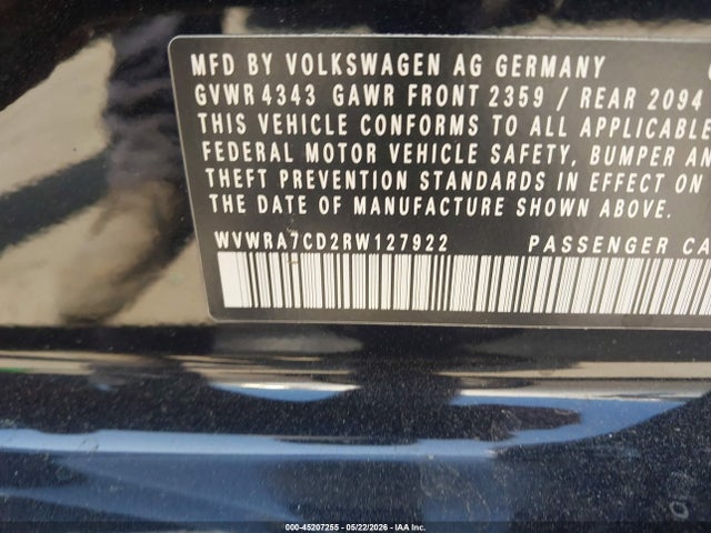 Aukcja sprzedaży 2024 Volkswagen Golf Gti 2.0t Se, vin: WVWRA7CD2RW127922, numer aukcji: 45207255