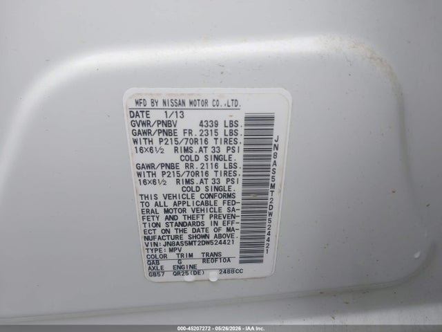 Aukcja sprzedaży 2013 Nissan Rogue S, vin: JN8AS5MT2DW524421, numer aukcji: 45207272