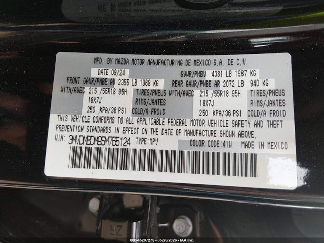 Auction sale of the 2025 Mazda Cx-30 2.5 S Premium Package, vin: 3MVDMBDM9SM765124, lot number: 45207275