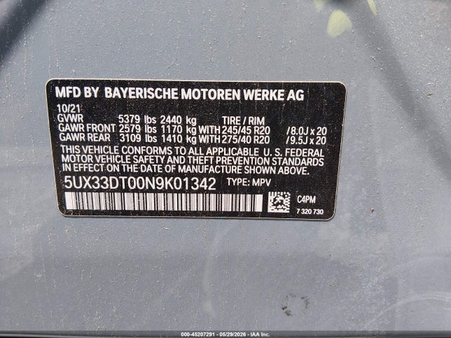 Продаж на аукціоні авто 2022 Bmw X4 Xdrive30i, vin: 5UX33DT00N9K01342, номер лоту: 45207291