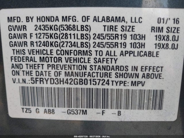 5FRYD3H42GB015724 Acura Mdx Technology Acurawatch Plus Packages/technology Package