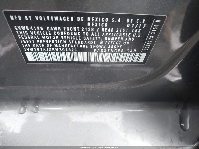 Продаж на аукціоні авто 2017 Volkswagen Jetta 1.4t S, vin: 3VW2B7AJXHM304820, номер лоту: 45207337