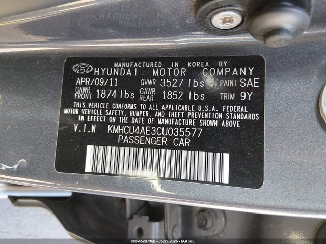 2012 Hyundai Accent Gls მანქანა იყიდება აუქციონზე, vin: KMHCU4AE3CU035577, აუქციონის ნომერი: 45207356