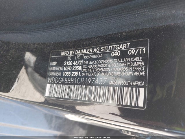 Aukcja sprzedaży 2012 Mercedes-benz C 300 Sport 4matic, vin: WDDGF8BB1CR197437, numer aukcji: 45207375