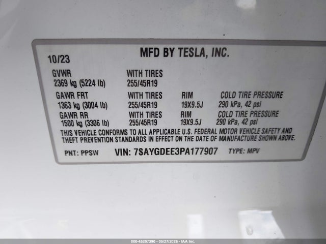 Продаж на аукціоні авто 2023 Tesla Model Y Awd/long Range Dual Motor All-wheel Drive, vin: 7SAYGDEE3PA177907, номер лоту: 45207390