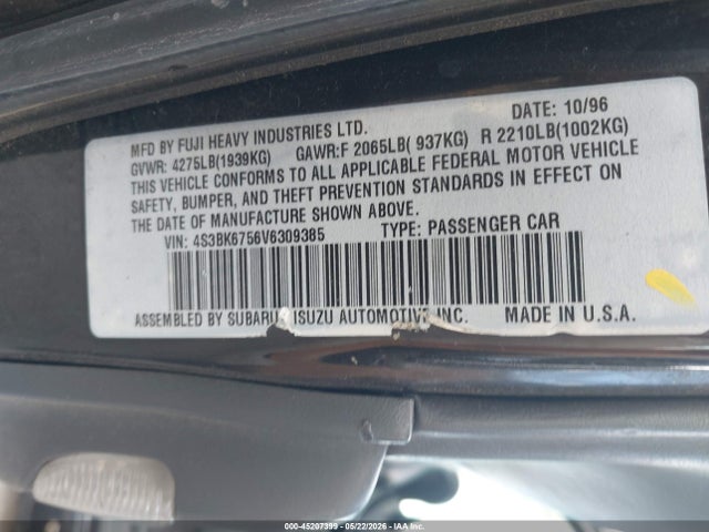 Продаж на аукціоні авто 1997 Subaru Legacy Gt, vin: 4S3BK6756V6309385, номер лоту: 45207399