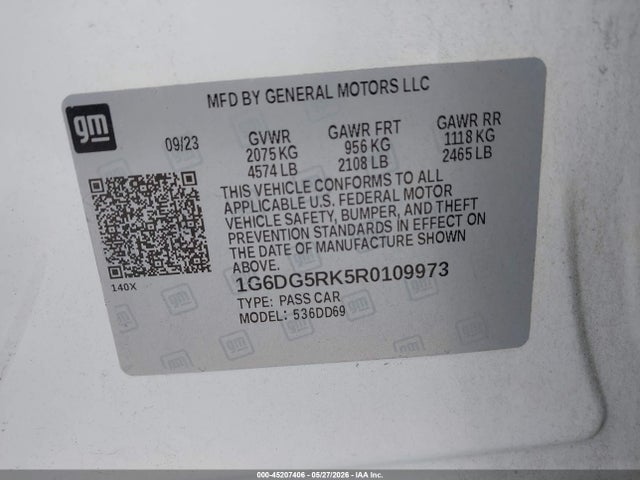45207406 :رقم المزاد ، 1G6DG5RK5R0109973 vin ، 2024 Cadillac Ct4 Sport مزاد بيع