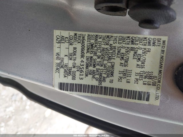 45207453 :رقم المزاد ، 1N6AD06U08C435613 vin ، 2008 Nissan Frontier Se مزاد بيع