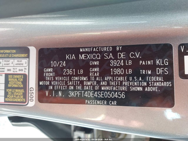 Продаж на аукціоні авто 2025 Kia K4 Lxs, vin: 3KPFT4DE4SE050456, номер лоту: 45207476