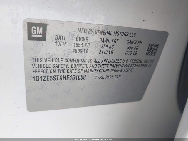 Продаж на аукціоні авто 2017 Chevrolet Malibu 1lt, vin: 1G1ZE5ST9HF161008, номер лоту: 45207477